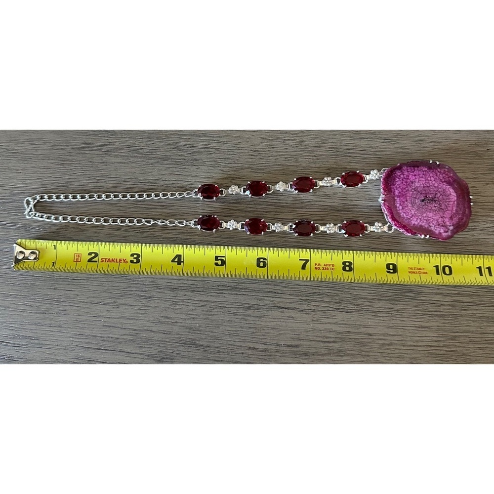 0548 Solar Quartz Druzy Garnet Big Necklace Statement Silver Gemstone Jewelry - Picture 6 of 9